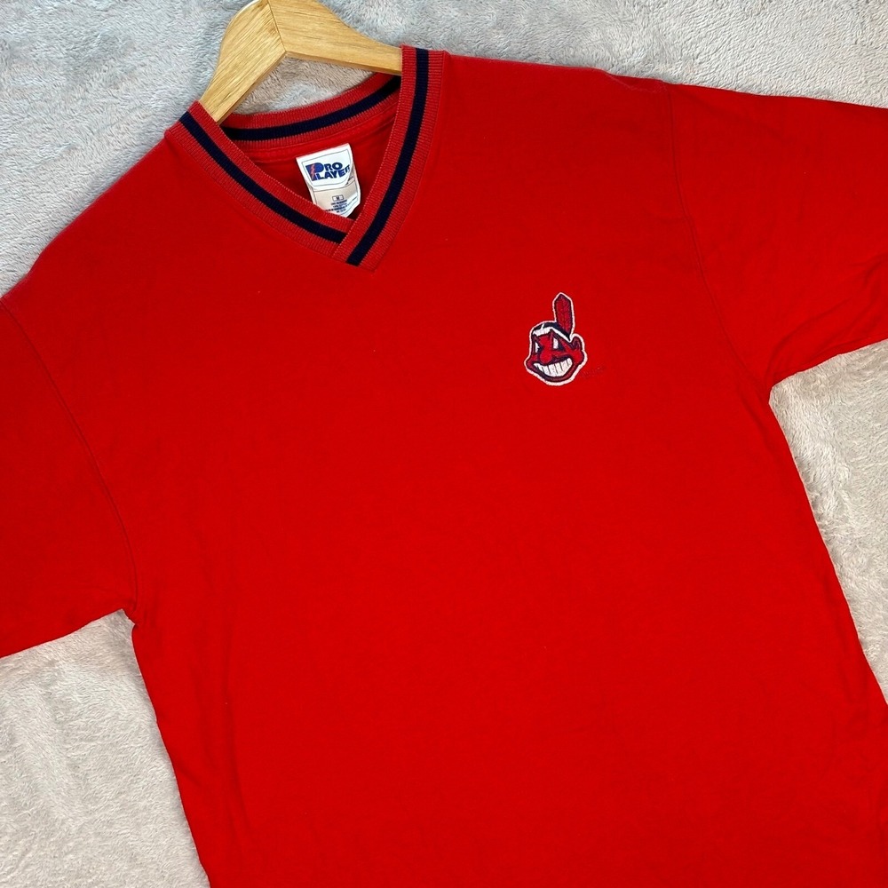 Pro Player Cleveland Indians Chief Wahoo Mens V-Neck MLB T-Shirt Red Size Medium